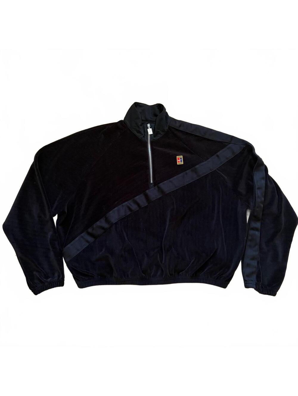 Nike Court 1/4 Zip Velour Jacket Cropped Tennis Dri-Fit Black Women Size Medium